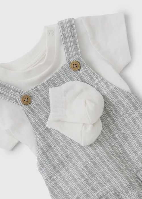 Baby Grey Stripe Romper & Sock Set (Newborn-23mths) - Up to 1 Month Image 2
