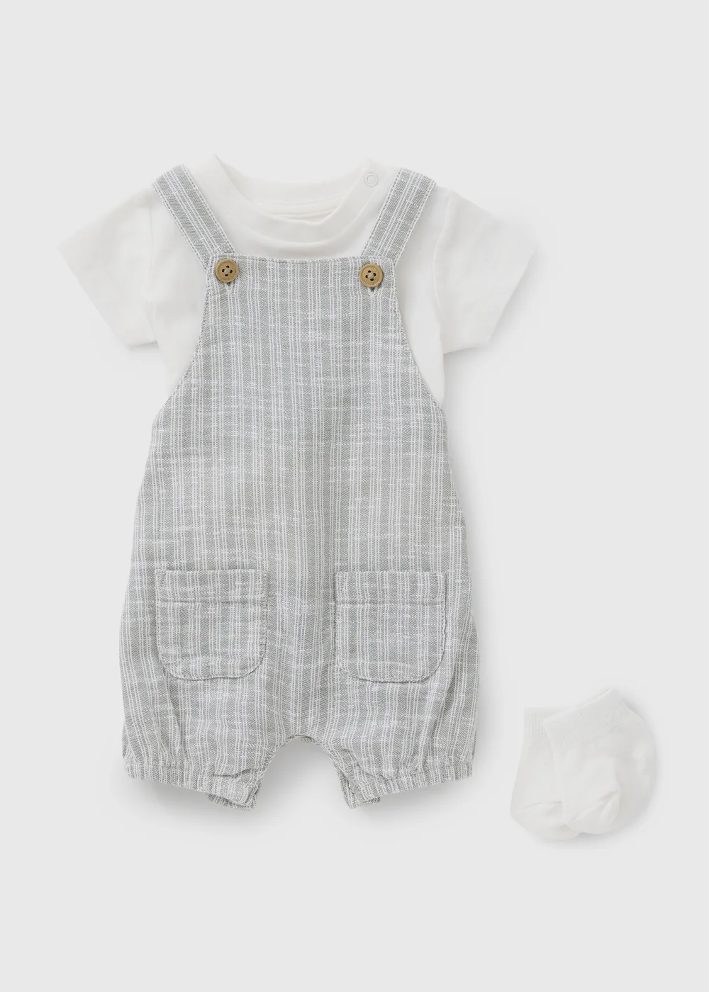 Baby Grey Stripe Romper & Sock Set (Newborn-23mths) - Up to 1 Month Image 1