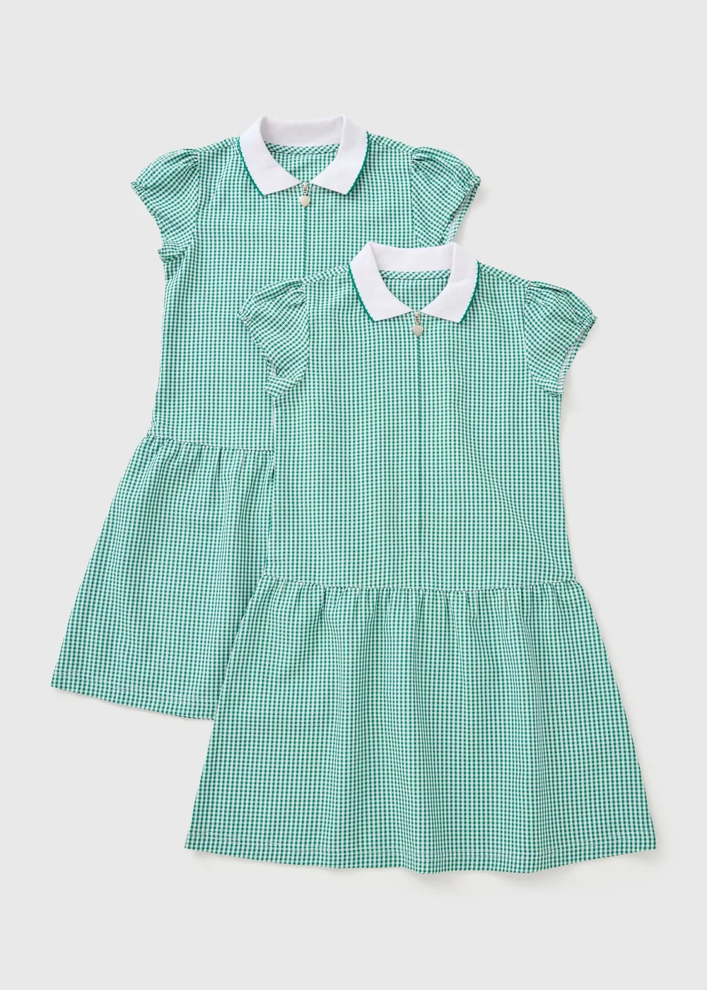 2 Pack Girls Green Gingham Knit Collar School Dresses (3-13yrs) - 3 Yrs Image 1