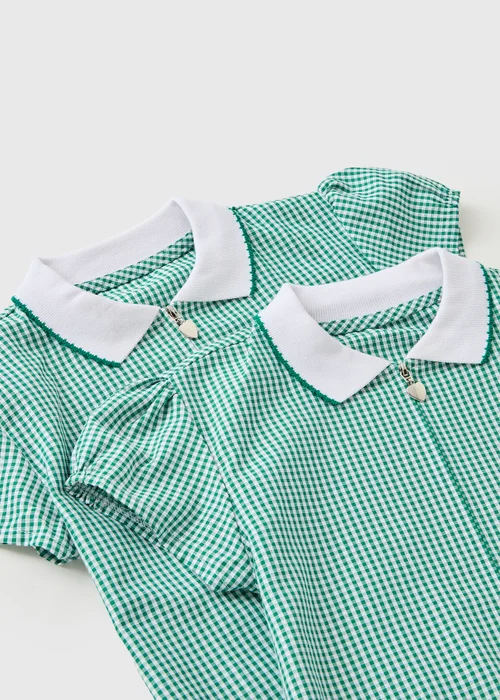 2 Pack Girls Green Gingham Knit Collar Dress (4-13yrs) - Age 4 Years Image 2