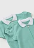 2 Pack Girls Green Gingham Knit Collar Dress (4-13yrs) - Age 4 Years Image 2