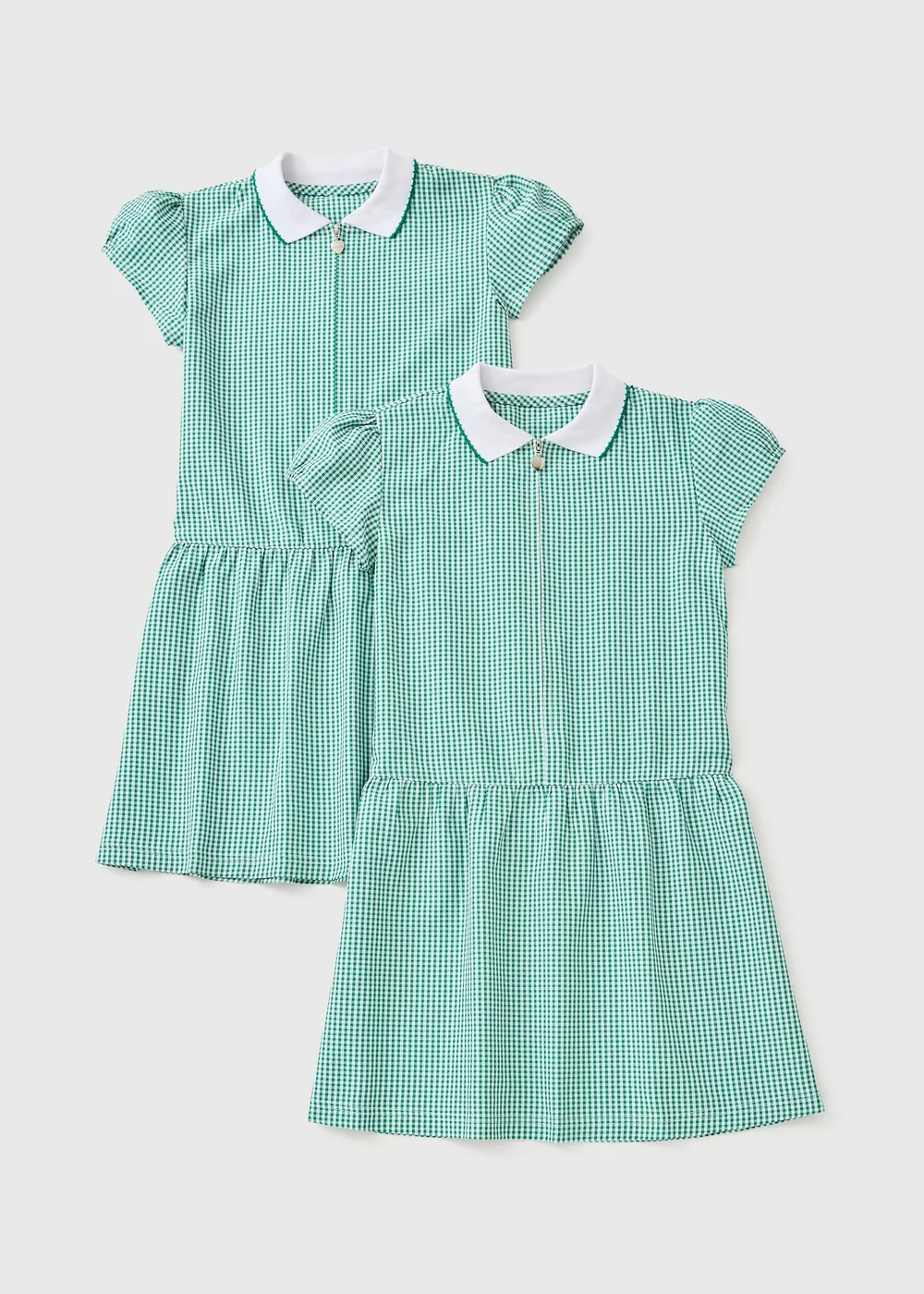 2 Pack Girls Green Gingham Knit Collar Dress (4-13yrs) - Age 4 Years Image 1