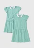 2 Pack Girls Green Gingham Knit Collar Dress (4-13yrs) - Age 4 Years Image 1