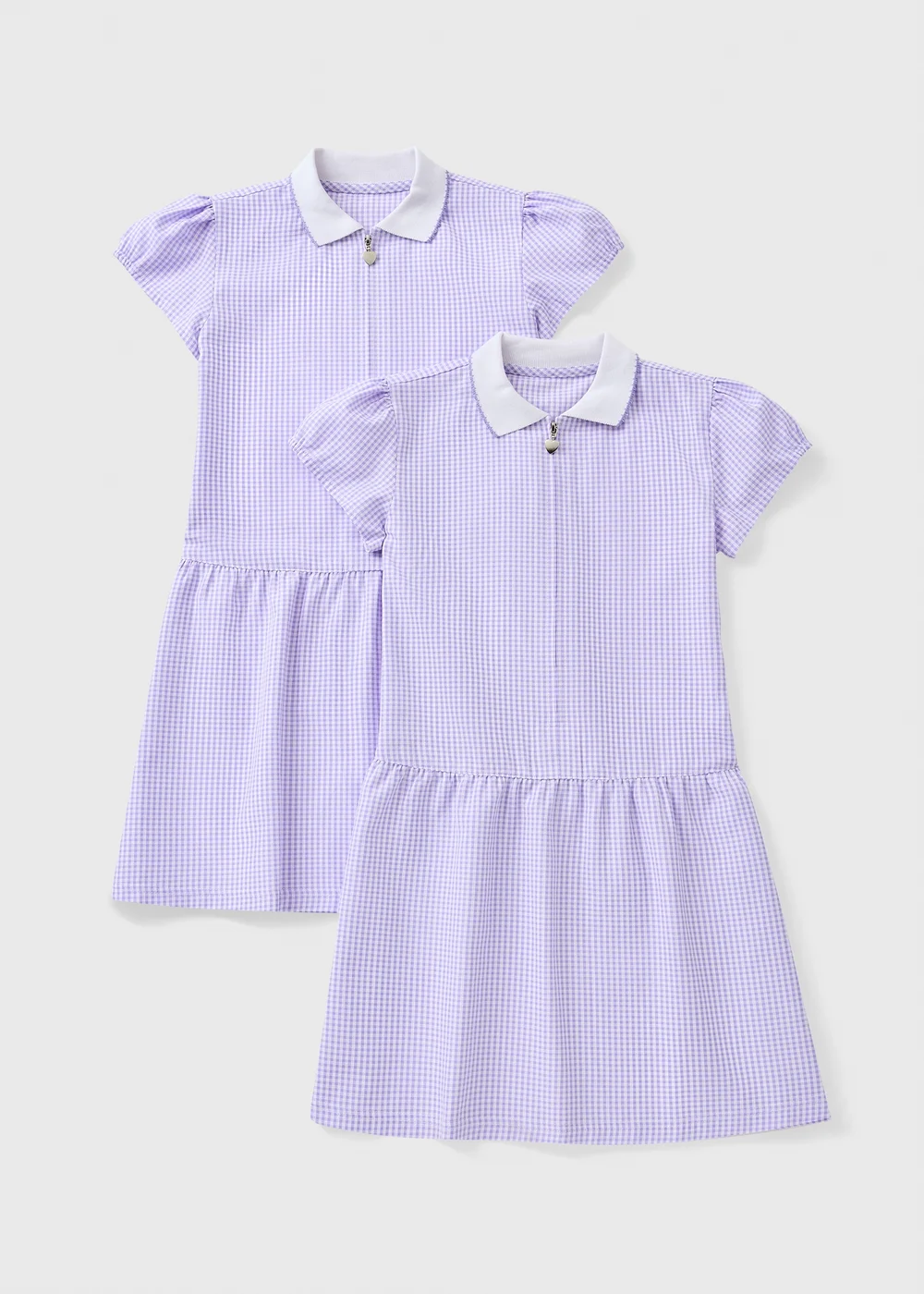 2 Pack Girls Lilac Gingham Knit Collar Dress (4-13yrs) - Age 4 Years Image 1