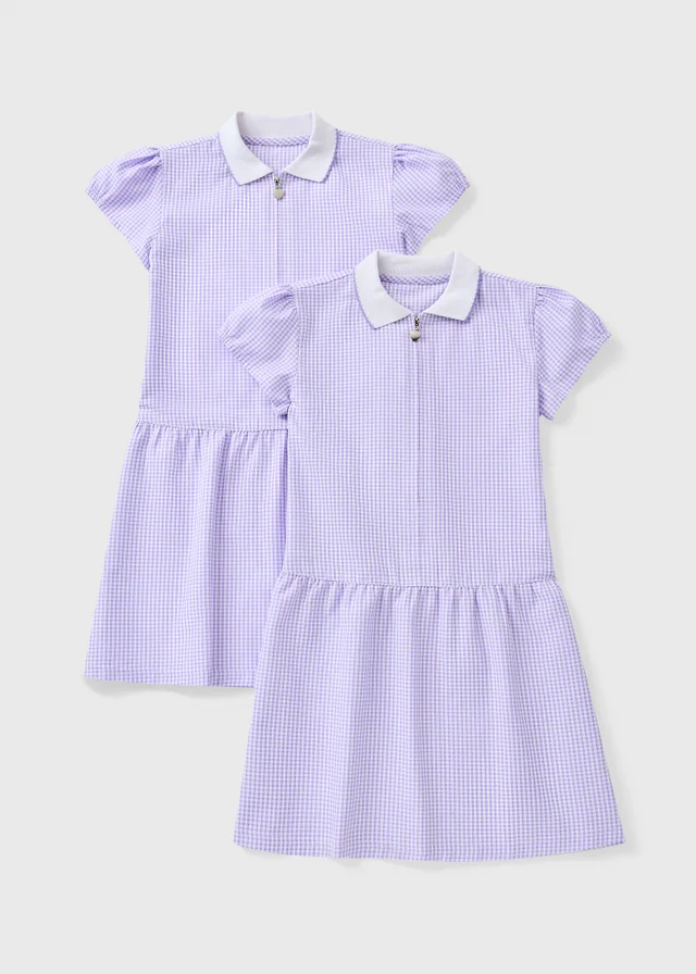 2 Pack Girls Lilac Gingham Knit Collar Dress (4-13yrs)