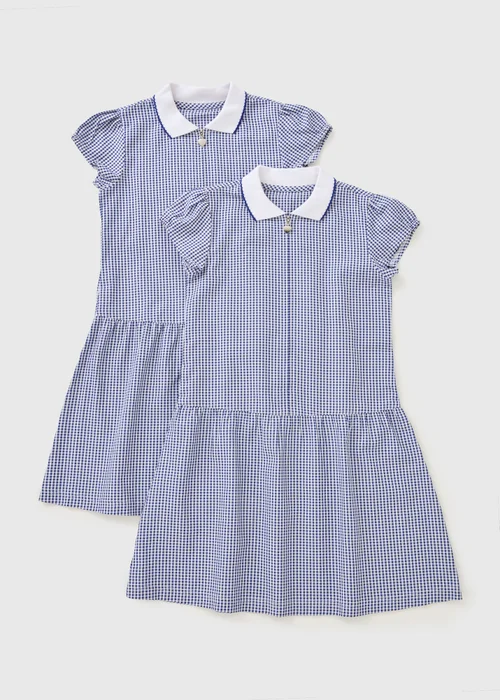 2 Pack Girls Navy Gingham Dresses (3–13yrs) - Age 4 Years Image 1