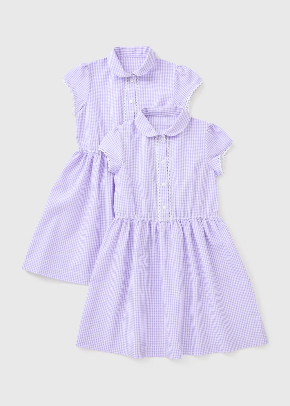 2 Pack Girls Traditional Lilac Gingham Dresses (3–13yrs) - Age 4 Years Image 1