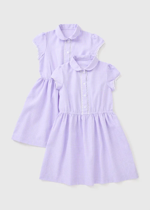 2 Pack Girls Traditional Lilac Gingham Dresses (3–13yrs) - Age 4 Years Image 1