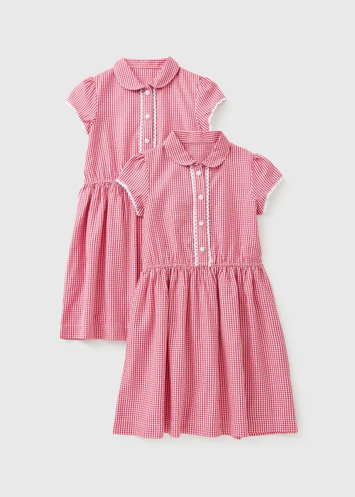 2 Pack Girls Red Easy Dressing Gingham Dress (3-13 Years) - 13 Yrs Image 1