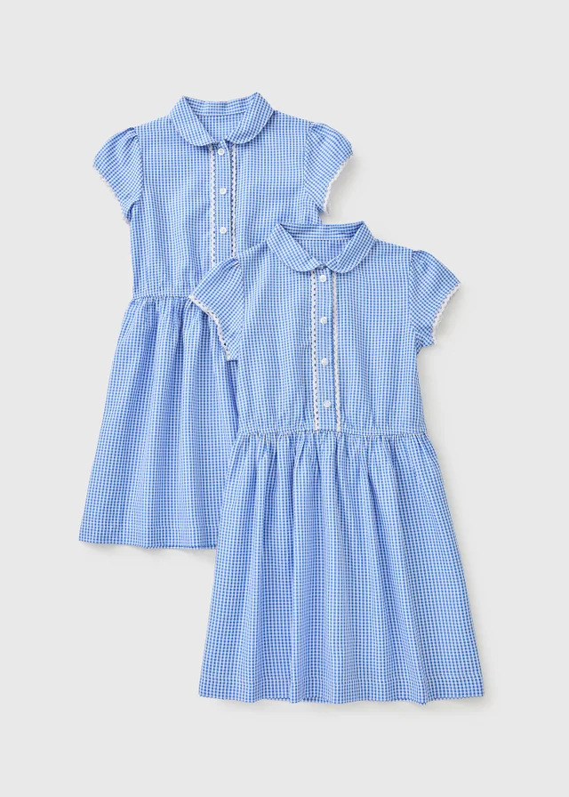 2 Pack Girls Blue Easy Dressing Gingham Dress (3-13 Years)