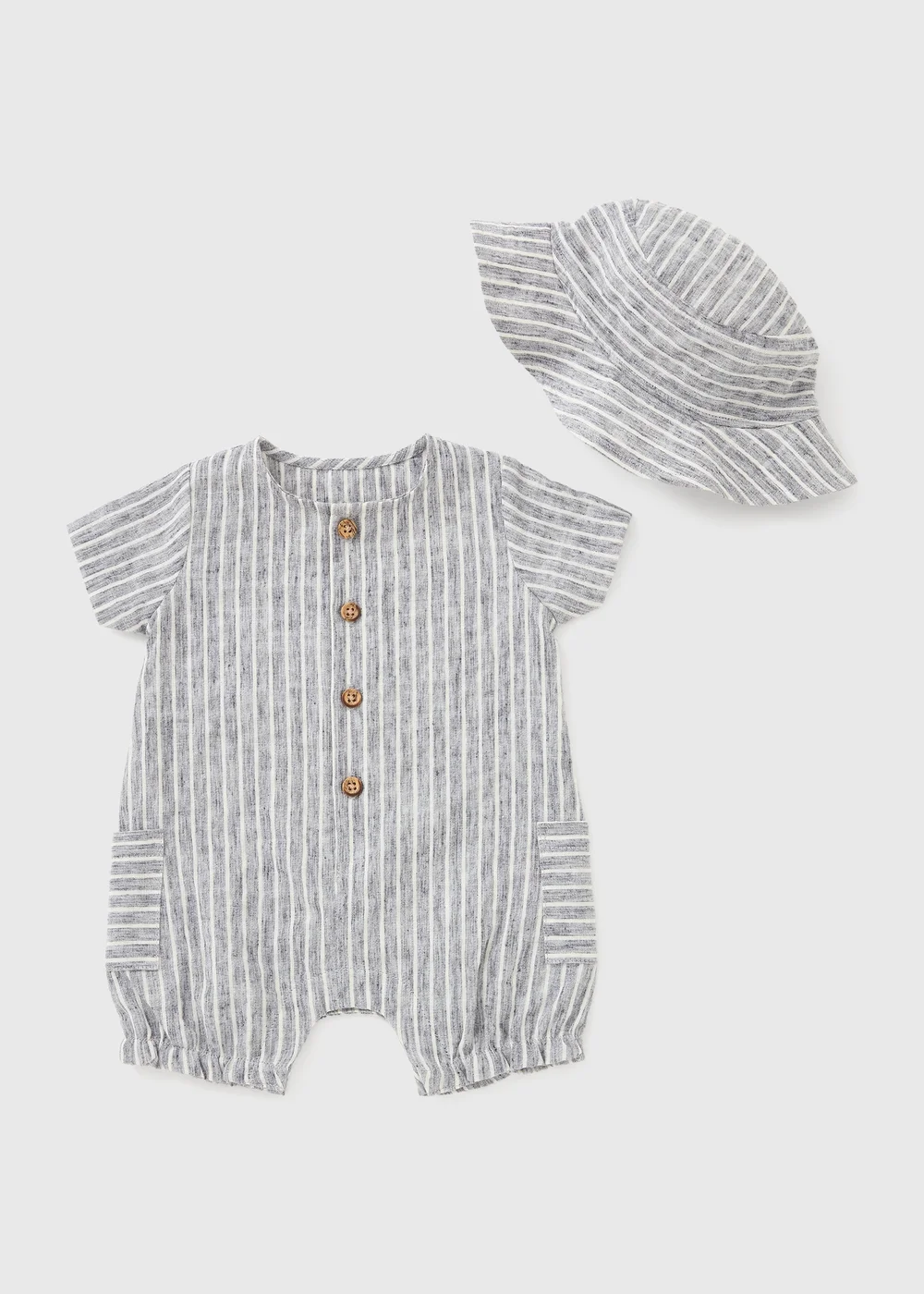 Baby Grey Stripe Romper & Hat Set (Newborn-23mths) - Up to 1 Month Image 1