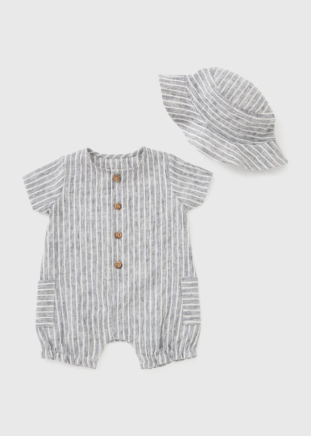 Baby Grey Stripe Romper & Hat Set (Newborn-23mths)
