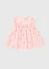 Girls Pink Flower Mesh Dress (Newborn-23mths) - Up to 1 Month Image 1