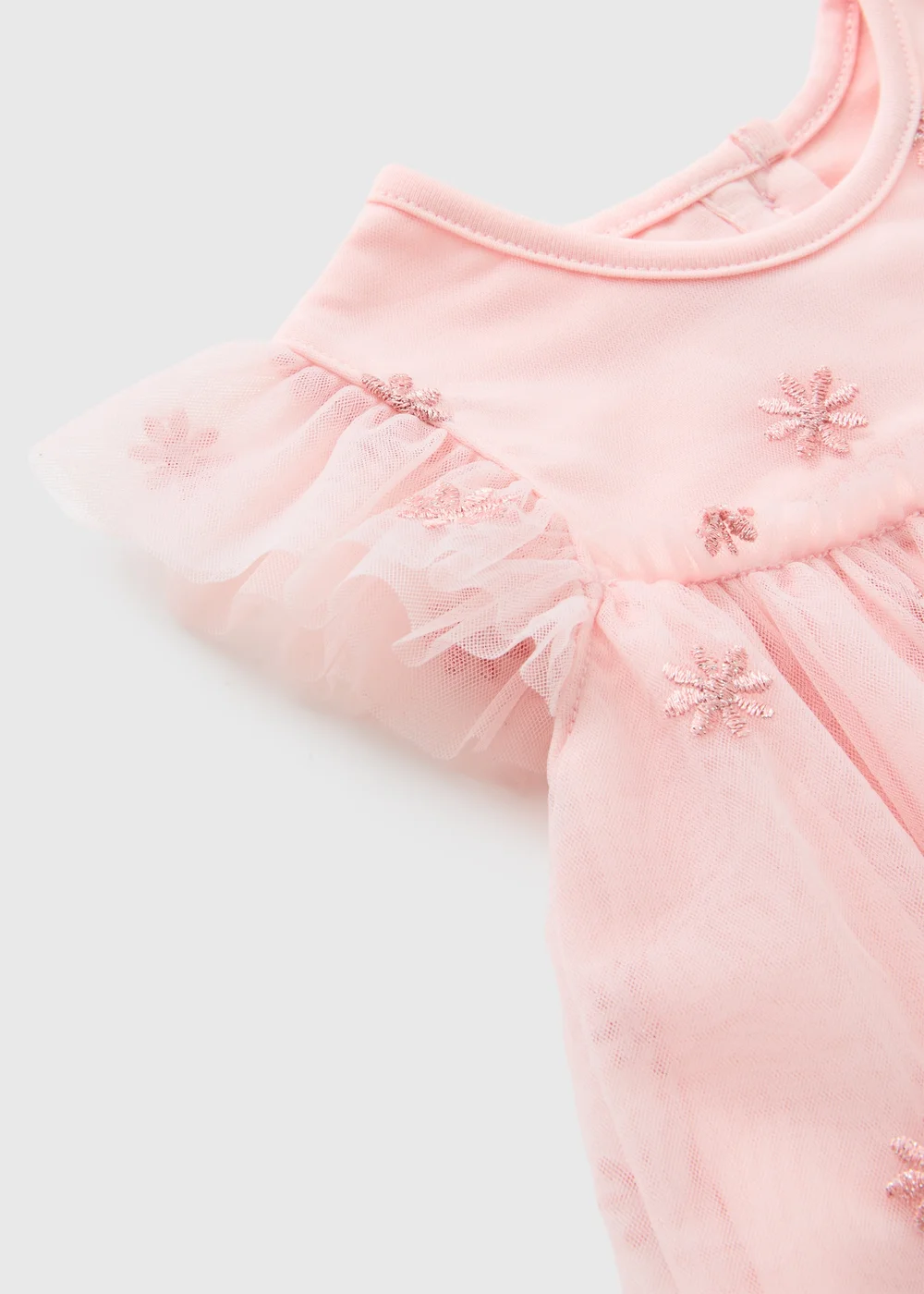 Girls Pink Flower Mesh Dress (Newborn-23mths) - Up to 1 Month Image 2