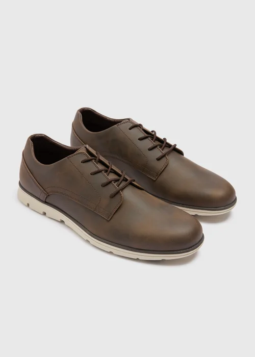 Brown Faux Leather Derby Shoe - Size 8 Image 1