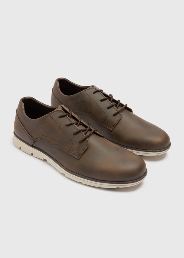 Brown Faux Leather Derby Shoe