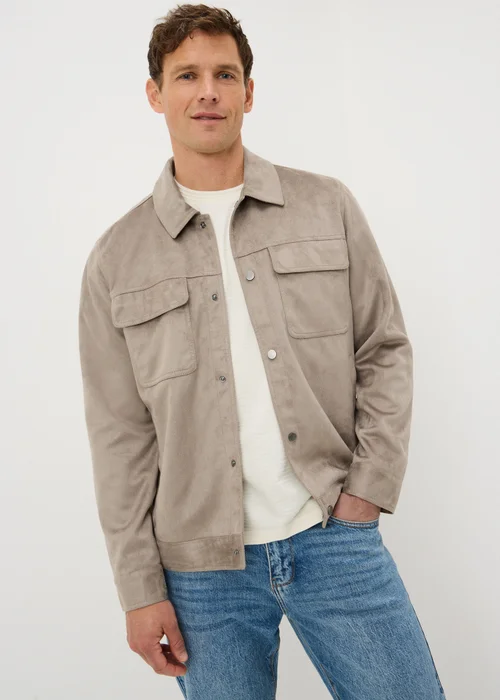 Mushroom Faux Suede Trucker Jacket - S Image 1