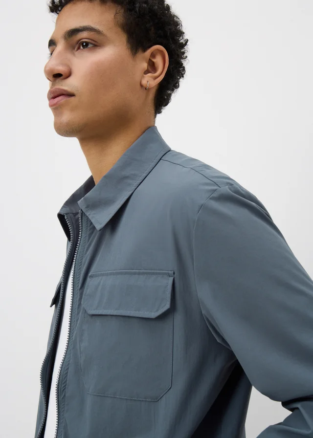 Blue Stretch Zip Shacket