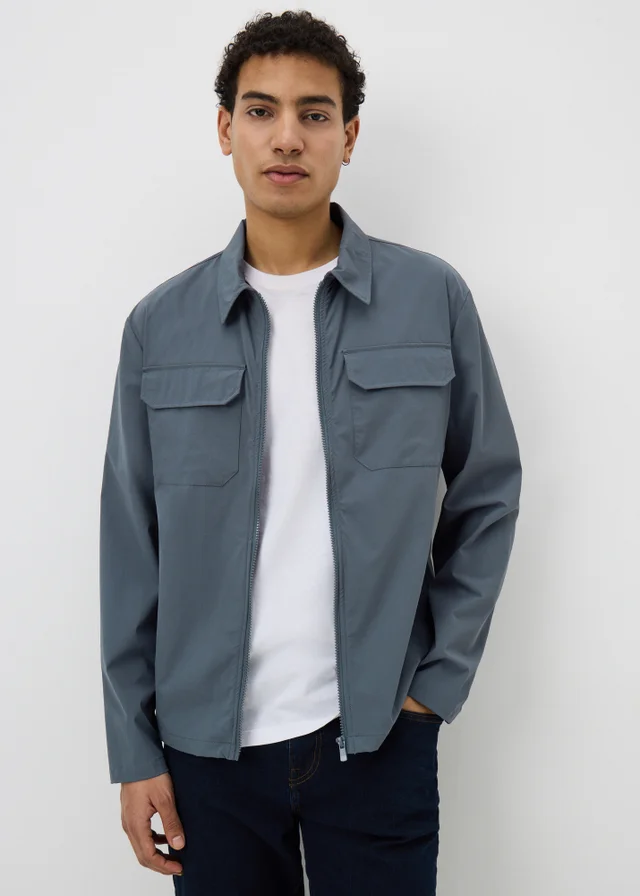 Blue Stretch Zip Shacket