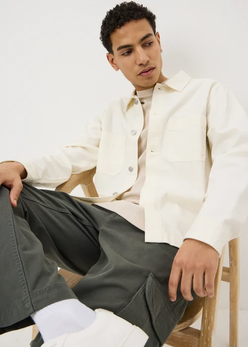 Ecru Lightweight Canvas Shacket - S Image 1