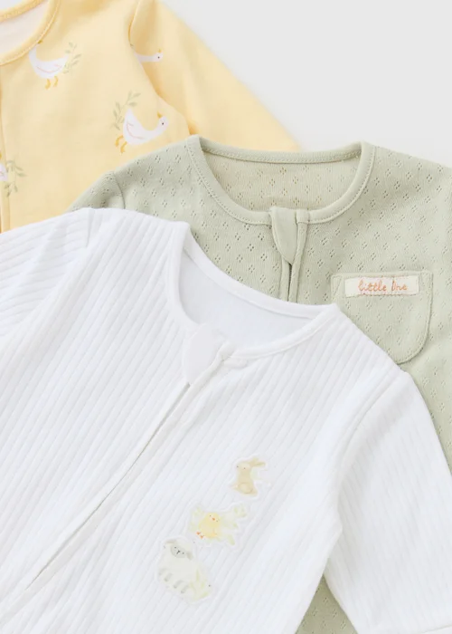 3 Pack Baby Multicolour Spring Animal Sleepsuits (Newborn-12mths) - First Size Image 2