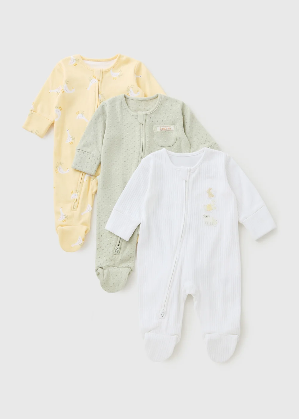 3 Pack Baby Multicolour Spring Animal Sleepsuits (Newborn-12mths) - First Size Image 1