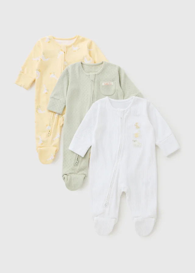 3 Pack Baby Multicolour Spring Animal Sleepsuits (Newborn-12mths)