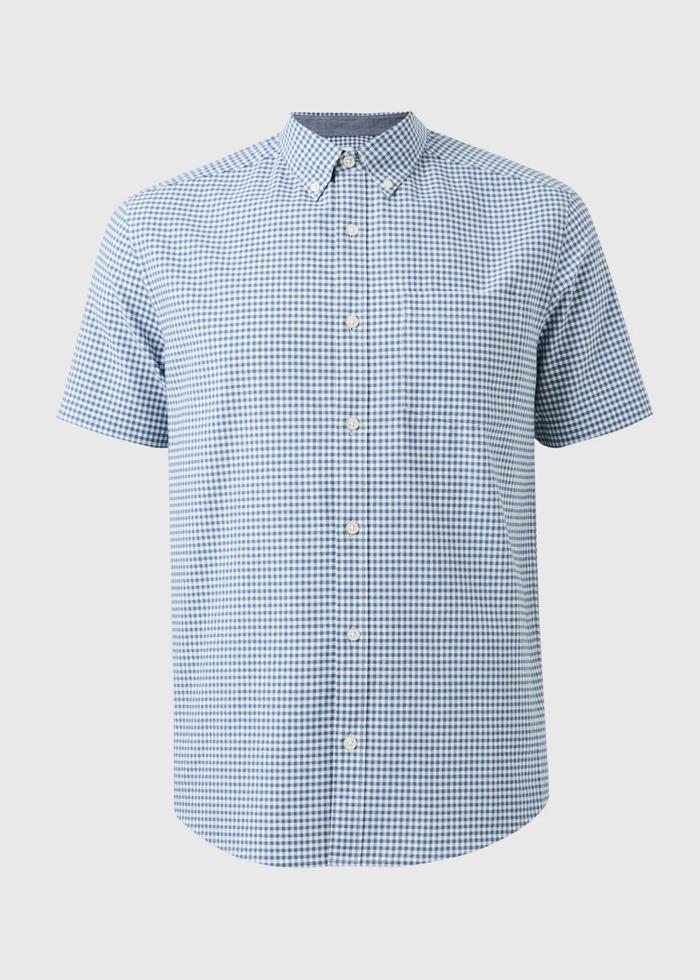 Blue Gingham Short Sleeve Oxford Shirt - Small Image 4
