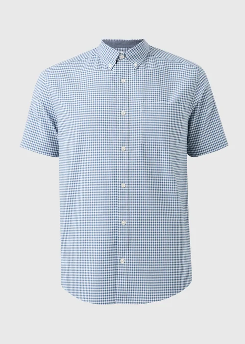 Blue Gingham Short Sleeve Oxford Shirt - Small Image 4