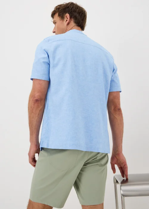 Blue Linen Blend Revere Short Sleeve Shirt - L Image 3