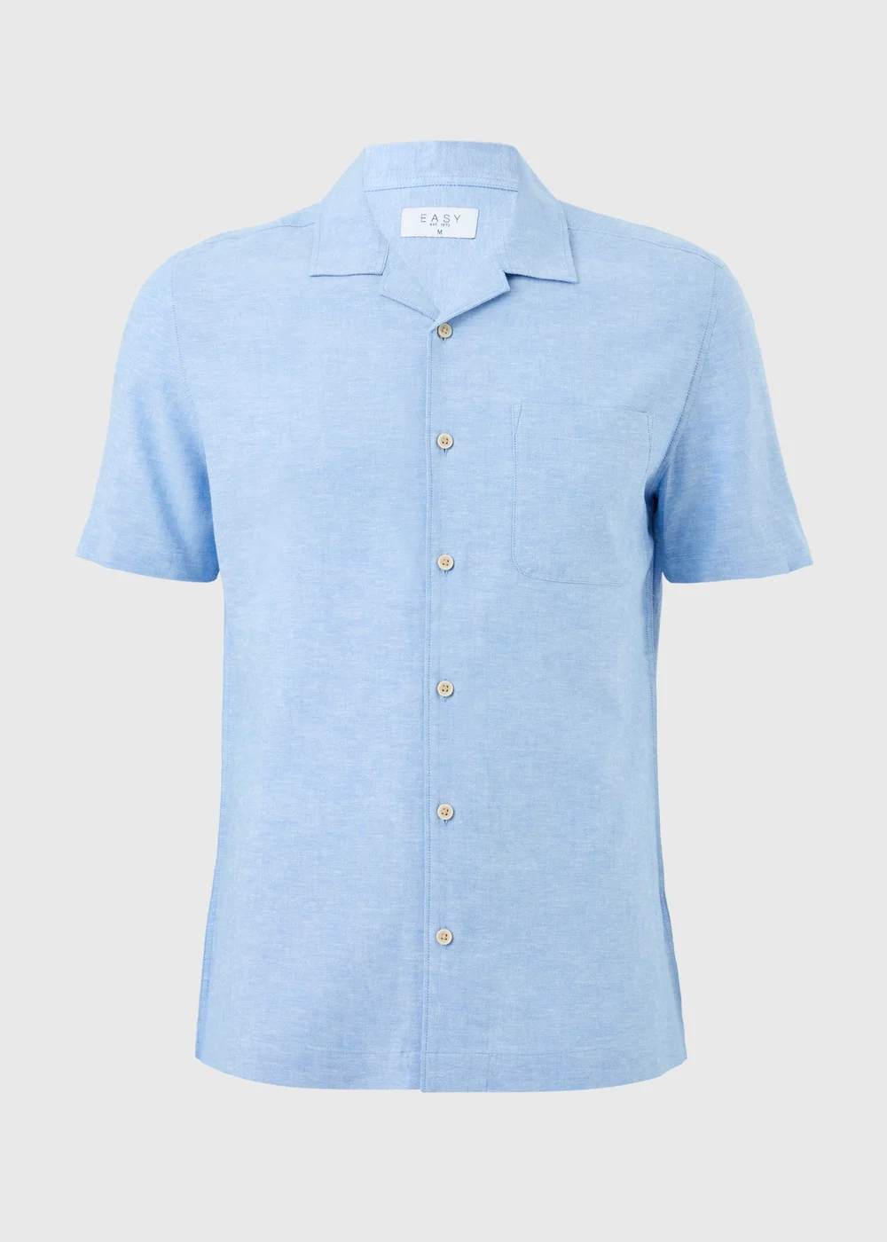 Blue Linen Blend Revere Short Sleeve Shirt - Small Image 1