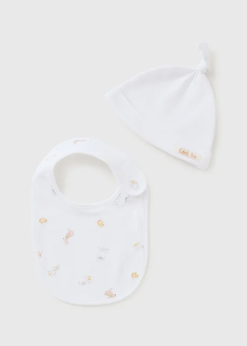 Baby White Spring Animal Bib & Hat Set (Newborn-6mths) - Age 0 - 3 Months Image 1