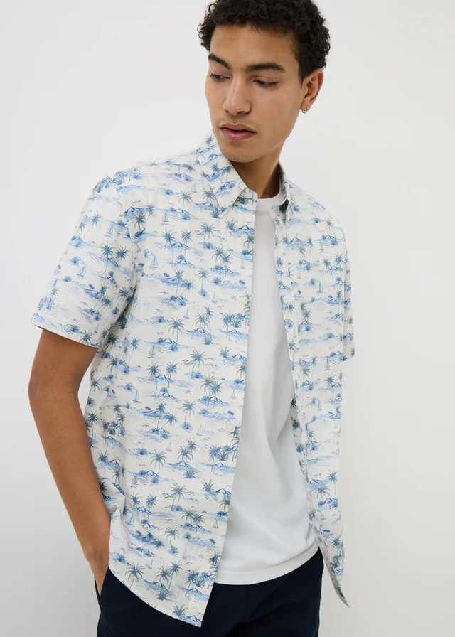 Ecru Island Print Short Sleeve Shirt