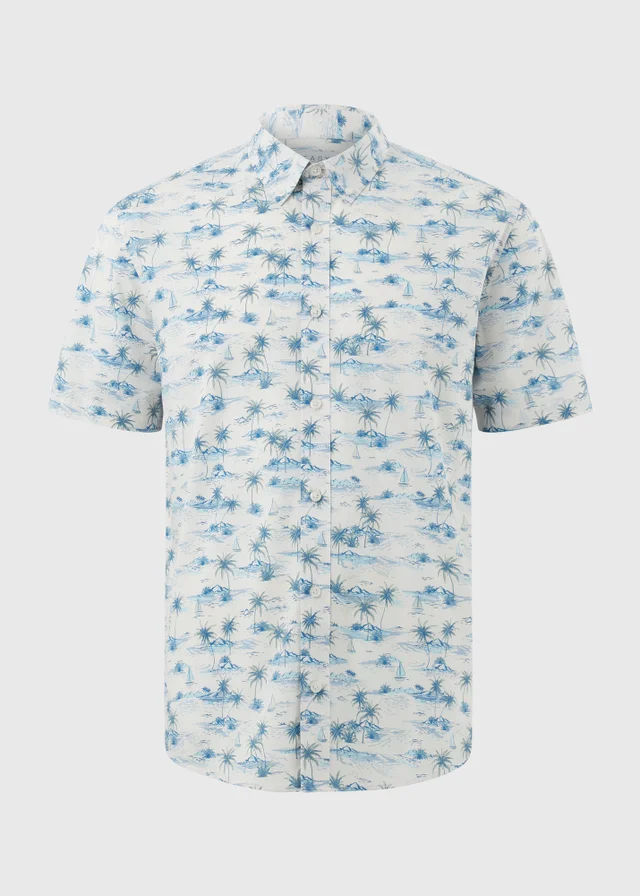 Ecru Island Print Short Sleeve Shirt