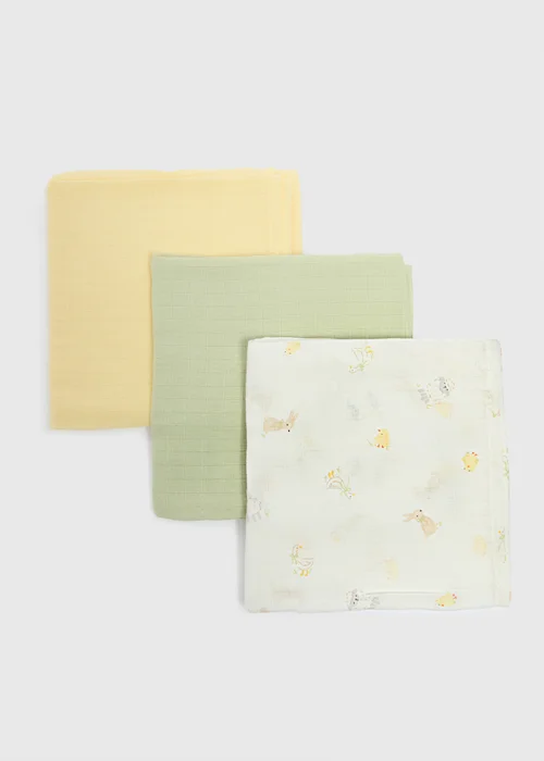 3 Pack Baby Multicolour Spring Animal Muslin Cloths - One Size Image 2