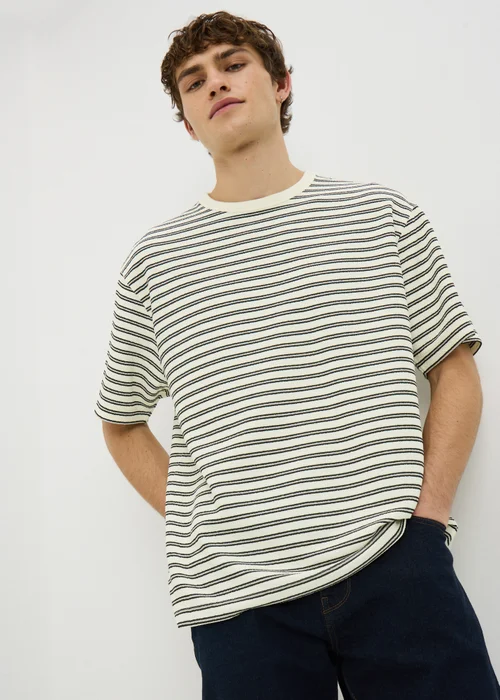 Ecru Striped Textured T-Shirt - Small Image 1