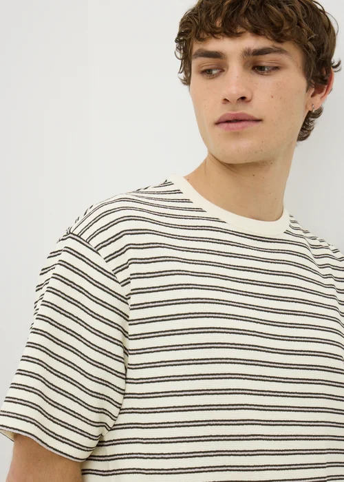 Ecru Striped Textured T-Shirt - Small Image 3