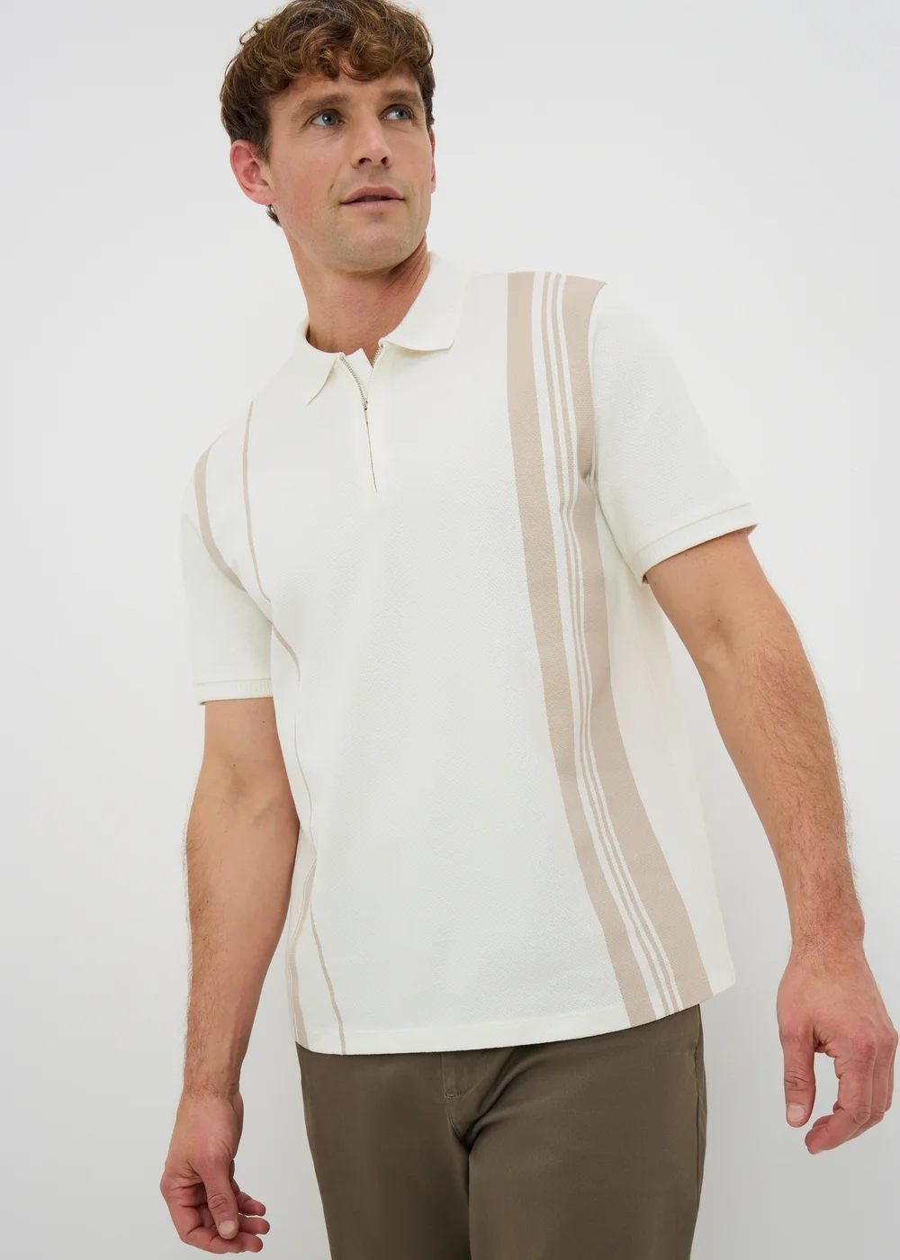 Ecru Smart Bubble Zip Polo Shirt - Small Image 1