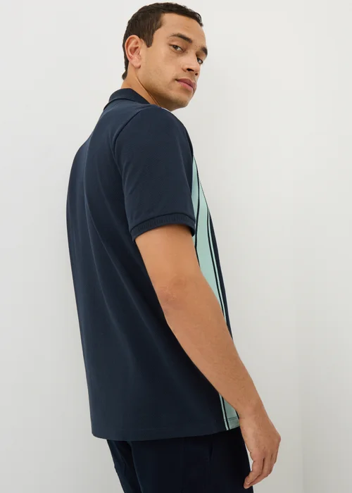 Navy Smart Stripe Bubble Texture Polo Shirt - Small Image 3