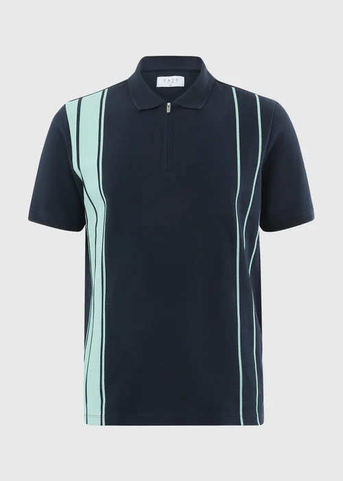 Navy Smart Stripe Bubble Texture Polo Shirt - Small Image 4
