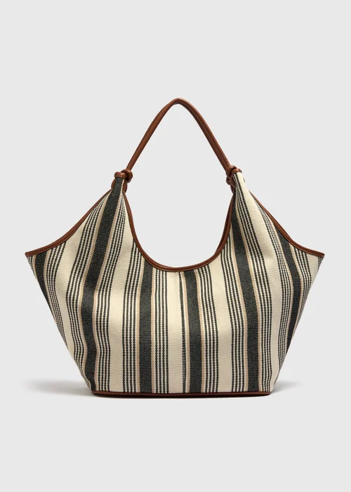 Black Stripe Canvas Tote Bag - One Size Image 1