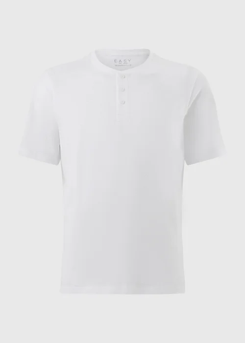White Grandad Collar T-Shirt - Small Image 3