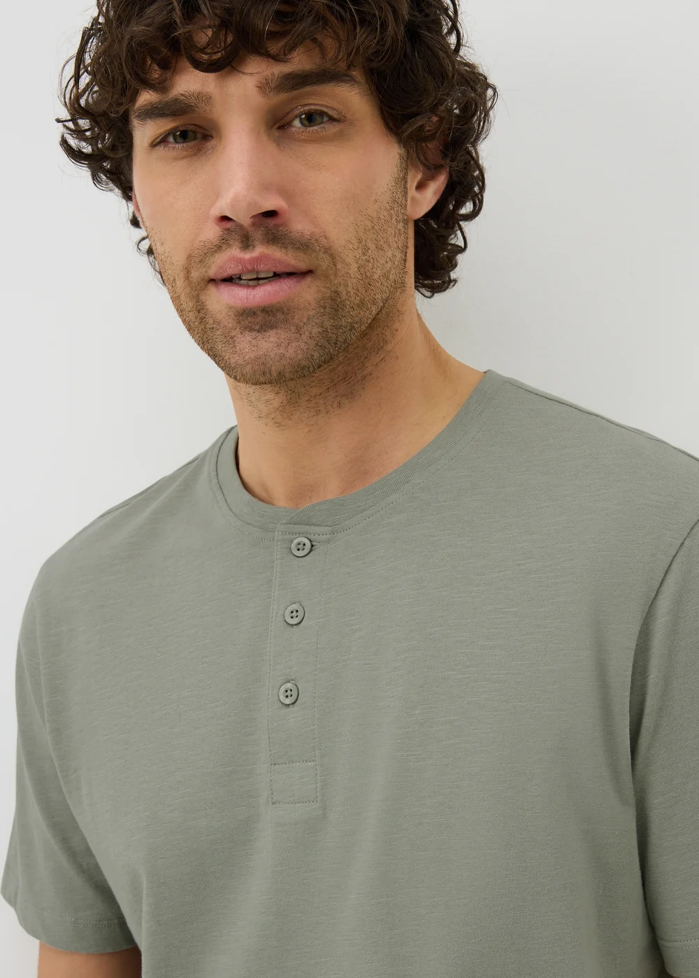 Sage Grandad Collar T-Shirt - Small Image 2