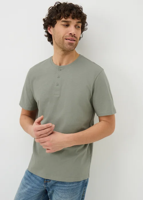Sage Grandad Collar T-Shirt - Small Image 1