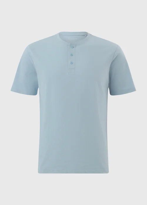 Blue Grandad Collar T-Shirt - Small Image 3