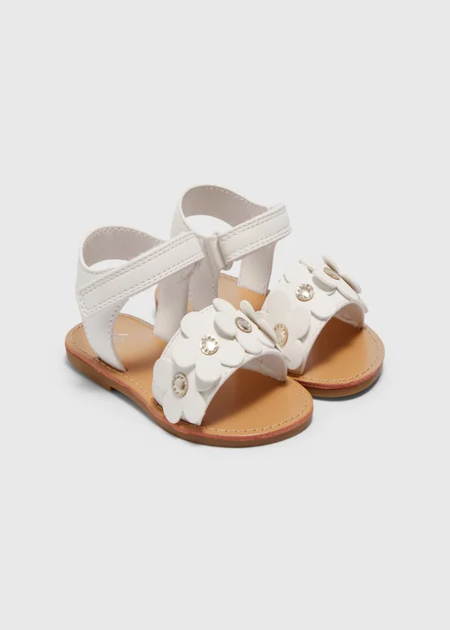 Girls White Flower Sandals (Younger 4-9) - Size 4 Infants Image 1