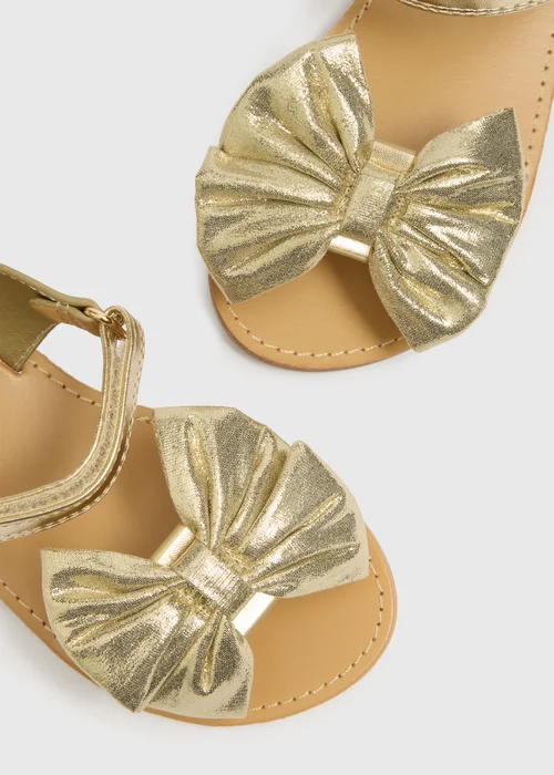 Girls Gold Bow Sandals (Younger 10-Older 5) - Size 10 Infants Image 2