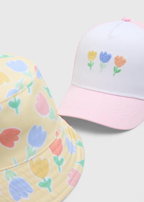 2 Pack Girls Multicolour Floral Hats (3-10yrs) - Age 7-10 Years Image 2