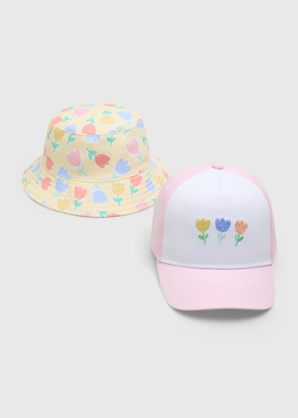 2 Pack Girls Multicolour Floral Hats (3-10yrs) - Age 7-10 Years Image 1