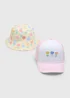 2 Pack Girls Multicolour Floral Hats (3-10yrs) - Age 7-10 Years Image 1